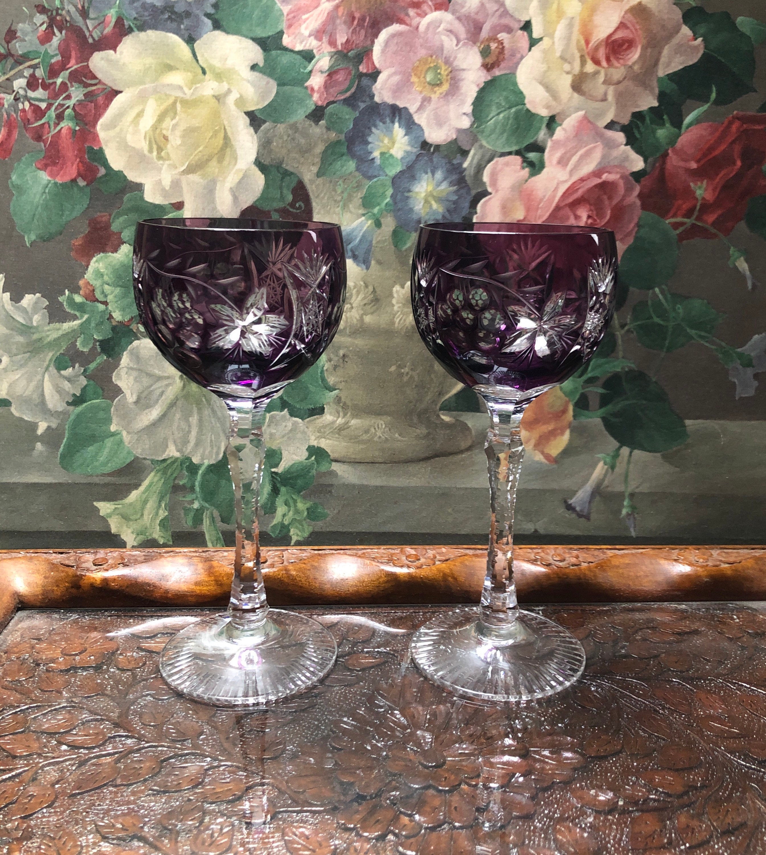 Vintage pair cut crystal hock wine glasses shaped stem set of Etsy