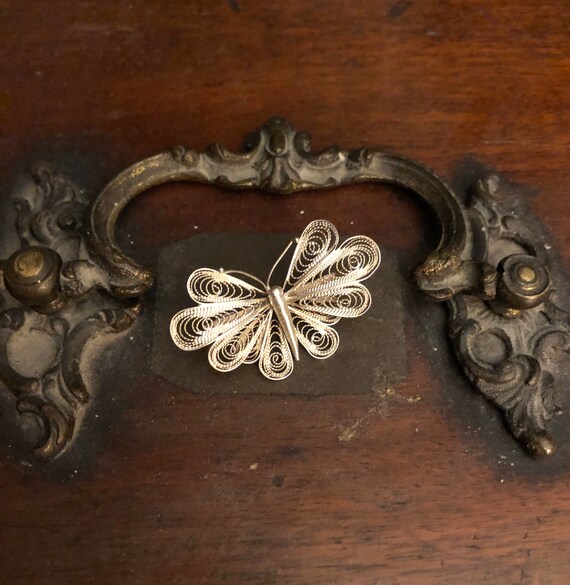 Beautiful Vintage Silver Filigree Butterfly Brooc… - image 7