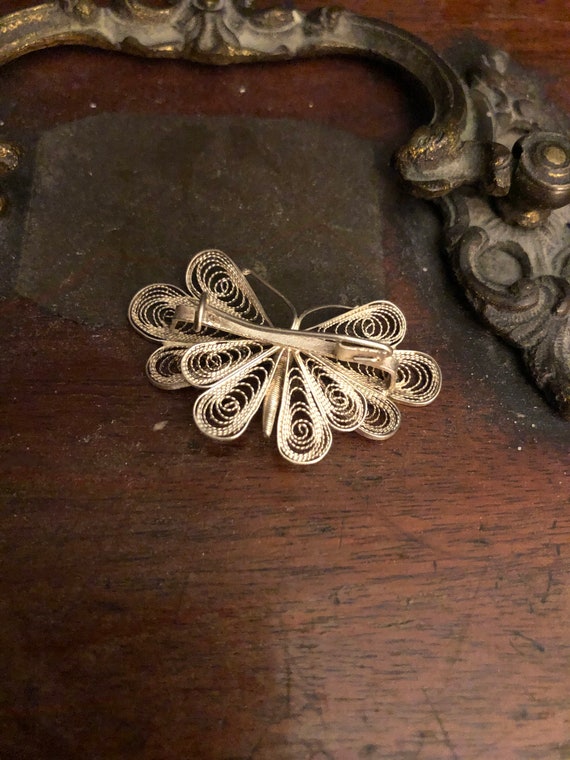 Beautiful Vintage Silver Filigree Butterfly Brooc… - image 9