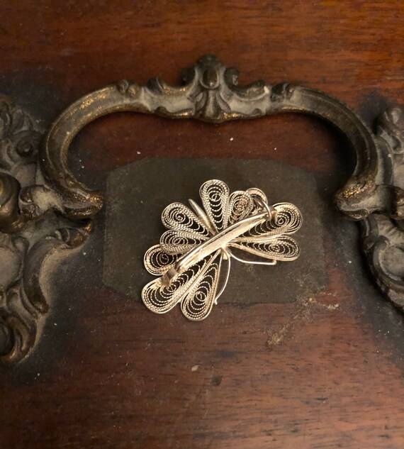 Beautiful Vintage Silver Filigree Butterfly Brooc… - image 5