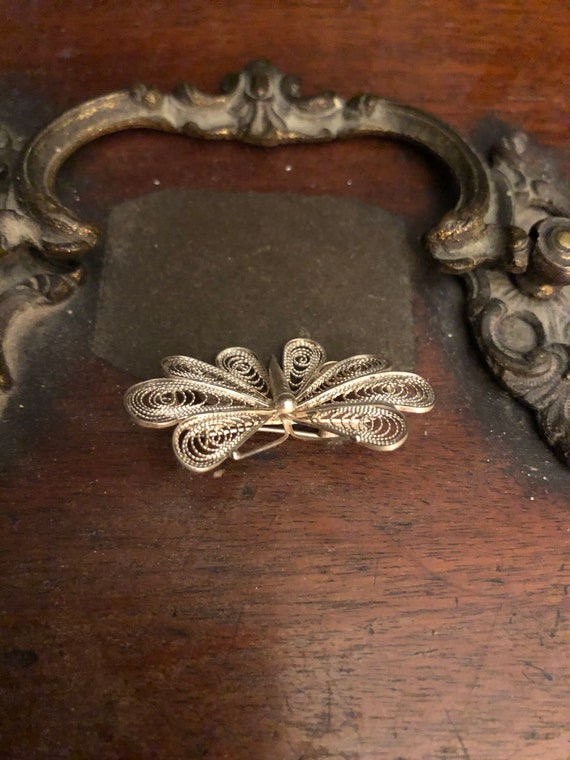 Beautiful Vintage Silver Filigree Butterfly Brooc… - image 3