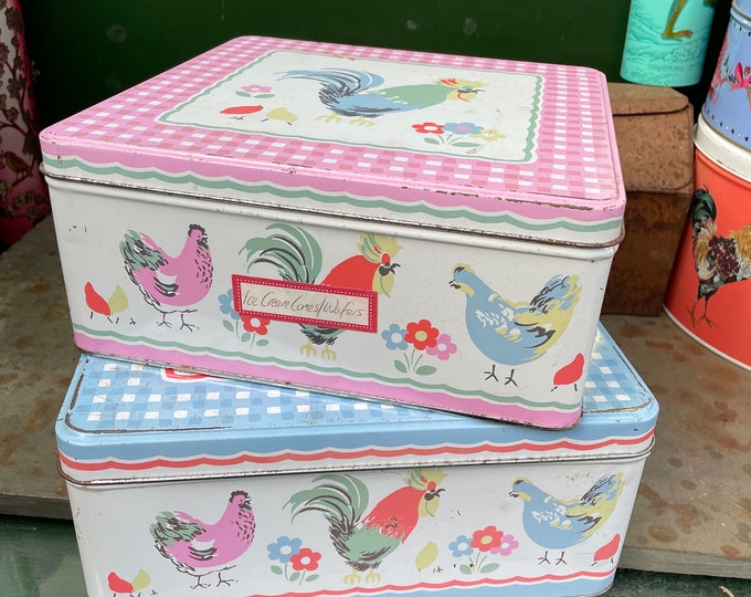 Set 2 Cath Kidston Sqaure Cake Tins Chicken Pink & Blue Gingham Etsy UK