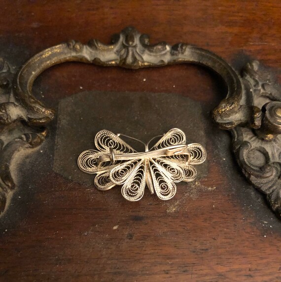 Beautiful Vintage Silver Filigree Butterfly Brooc… - image 4