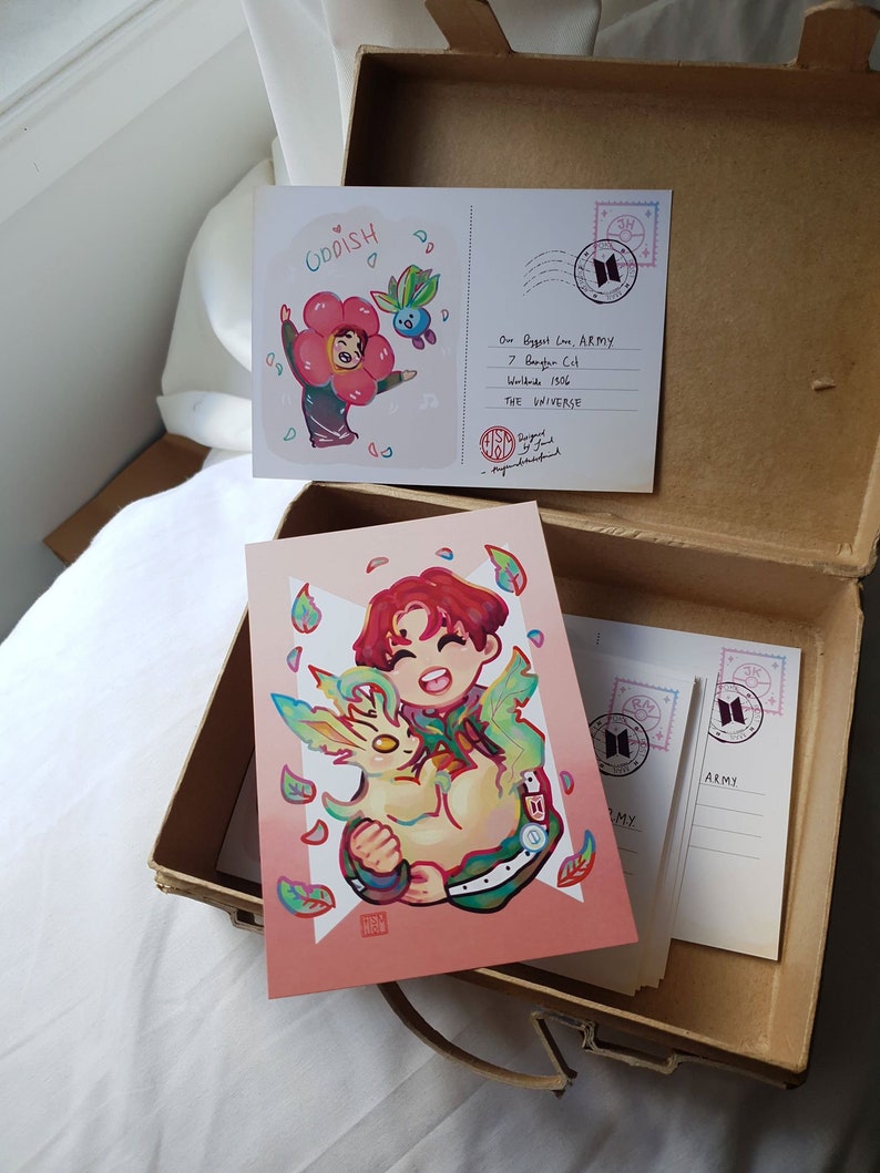 BTS x Eevee Evolution Pokemon Postcard A6 Set RM Jin Suga