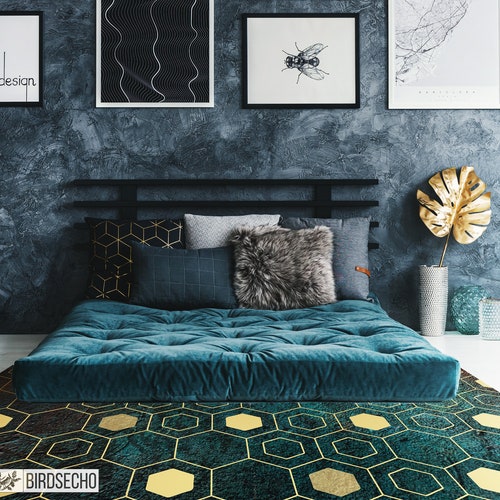 Gilded Malachite Concrete Vinyl Mat Floor Home Decor Modern Etsy