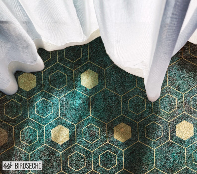 Gilded Malachite Concrete Vinyl Mat Floor Home Decor Modern Etsy