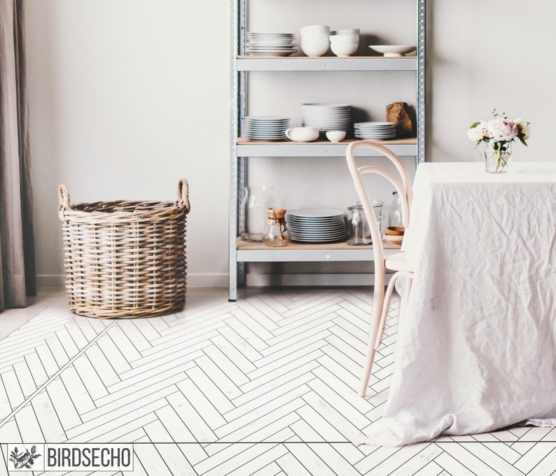 Weißes Fischgrät Vinyl Matte Küchenboden Beton Vinyl Matte