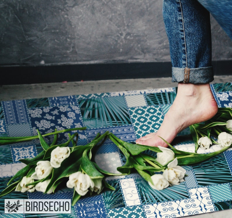 Jafari Vinyl Mat Indian Patchwork Carpet Rajasthan Asia Etsy