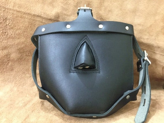 GENUINE BLACK LEATHER BONDAGE PADDED FACE MUZZLE HEAD HARNESS