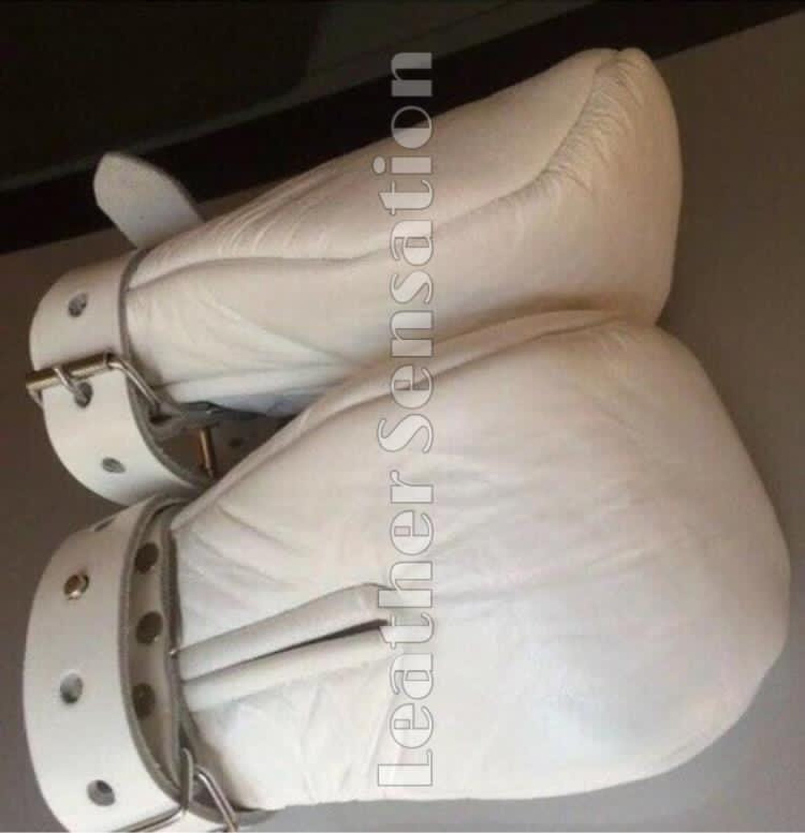 Genuine Leather Bondage Locking Padded Mitts Gloves White Etsy