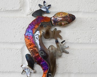 Recycled metal Lizard wall hanging decoration Approx. 32cm x 14 cm