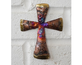 Recycled metal Cross wall hanging decoration - 14cm