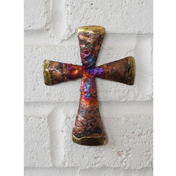 Recycled metal Cross wall hanging decoration - 14cm