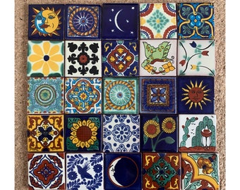 25 x Different Small Handmade Talavera Tiles from Mexico