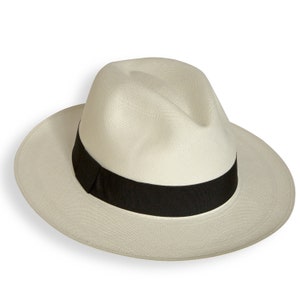 Cappello Panama Fedora Bianco Fine Fino - Tessuto a mano in Ecuador - Cappello Panama autentico realizzato in paglia Toquilla