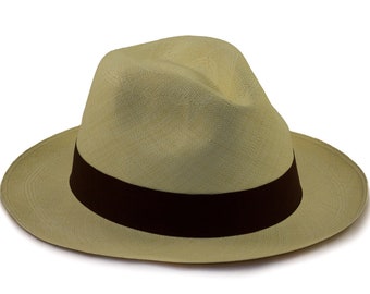 Cappello Panama Autentico Classico Fedora Tessuto A Mano In Ecuador Classic Fedora Natural Color Gift Box - Foto 4