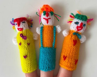3 Hand Knitted Finger Puppets - Clowns - Ethically sourced from Peru
