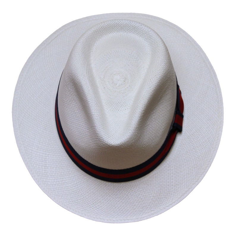 Handwoven in Ecuador Genuine Panama Hat made from Toquilla Straw White Teardrop Fedora Panama Hat