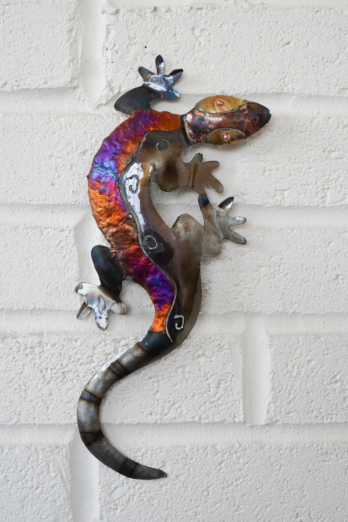 Recycled metal Lizard wall hanging decoration Approx. 32cm x Etsy