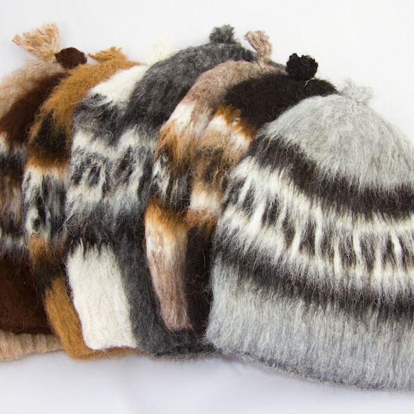 Bonnet rond en laine d'alpaga de Bolivie tricoté à la main - Unisexe