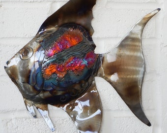 Recycled metal Tropical Fish hanging decoration - 36cm