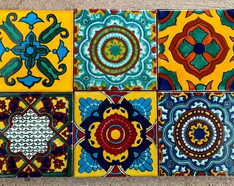 Ensemble de 6 sous-verres mexicains en carreaux