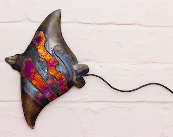 Recycled metal Manta Ray fish hanging decoration - 38cm