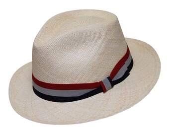 Olney Hats Excellent Panama Fedora with Striped Band Olney Hats Excellent Panama Fedora with Striped Band