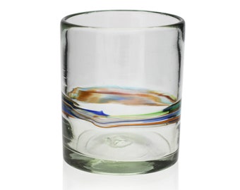 Hand Blown Multi Stripe Mexican Glass Tumblers Made from Recycled Glass