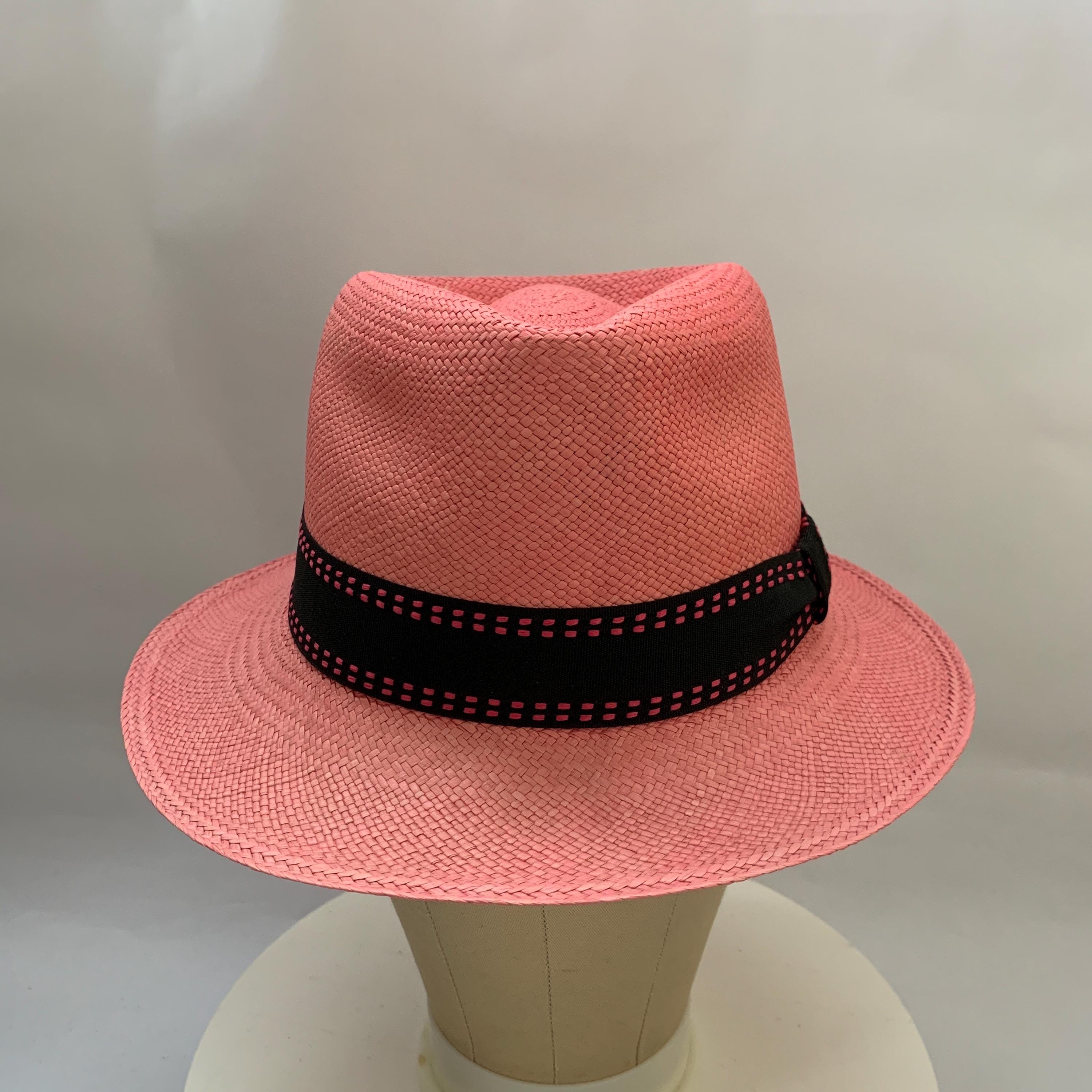 100% Toquilla Straw Panama Hat. Handmade in Ecuador. Pink 
