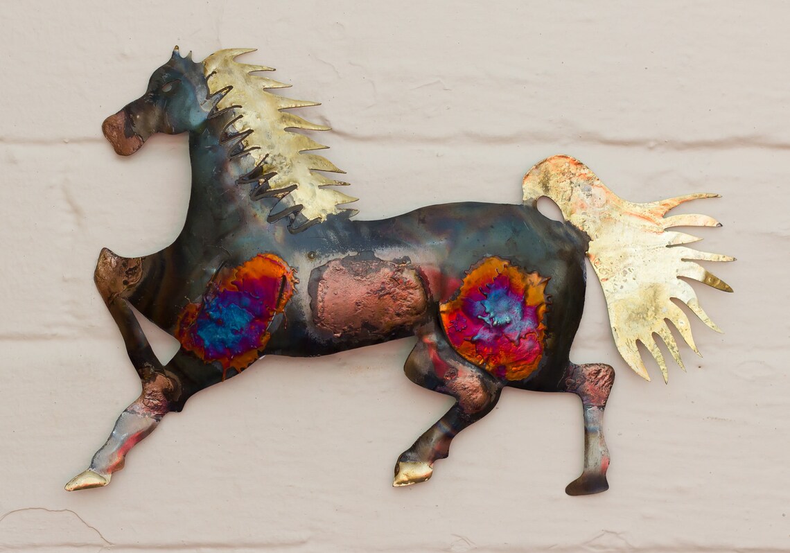 Recycled Metal Running Horse Wall Hanging Decoration 28cm Etsy UK