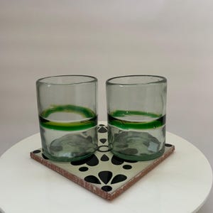 Hand Blown Blended Green Mexican Glass Tumblers Made from Recycled Glass