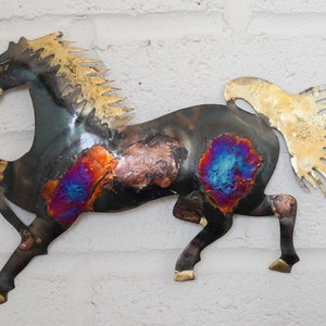 Recycled metal Running Horse wall hanging decoration - 28cm wide