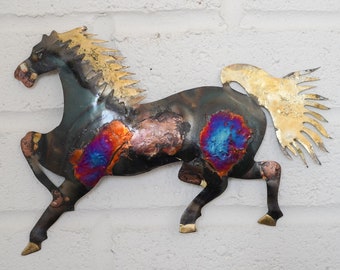 Recycled metal Running Horse wall hanging decoration - 28cm wide