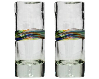 Mundgeblasene Multi Stripe Shot / Tequila Gläser - Hergestellt aus recyceltem Glas