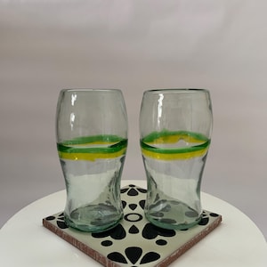 Blended Green Pint Glass (450 ml) - Hand Blown from Recycled Glass - Set of 2
