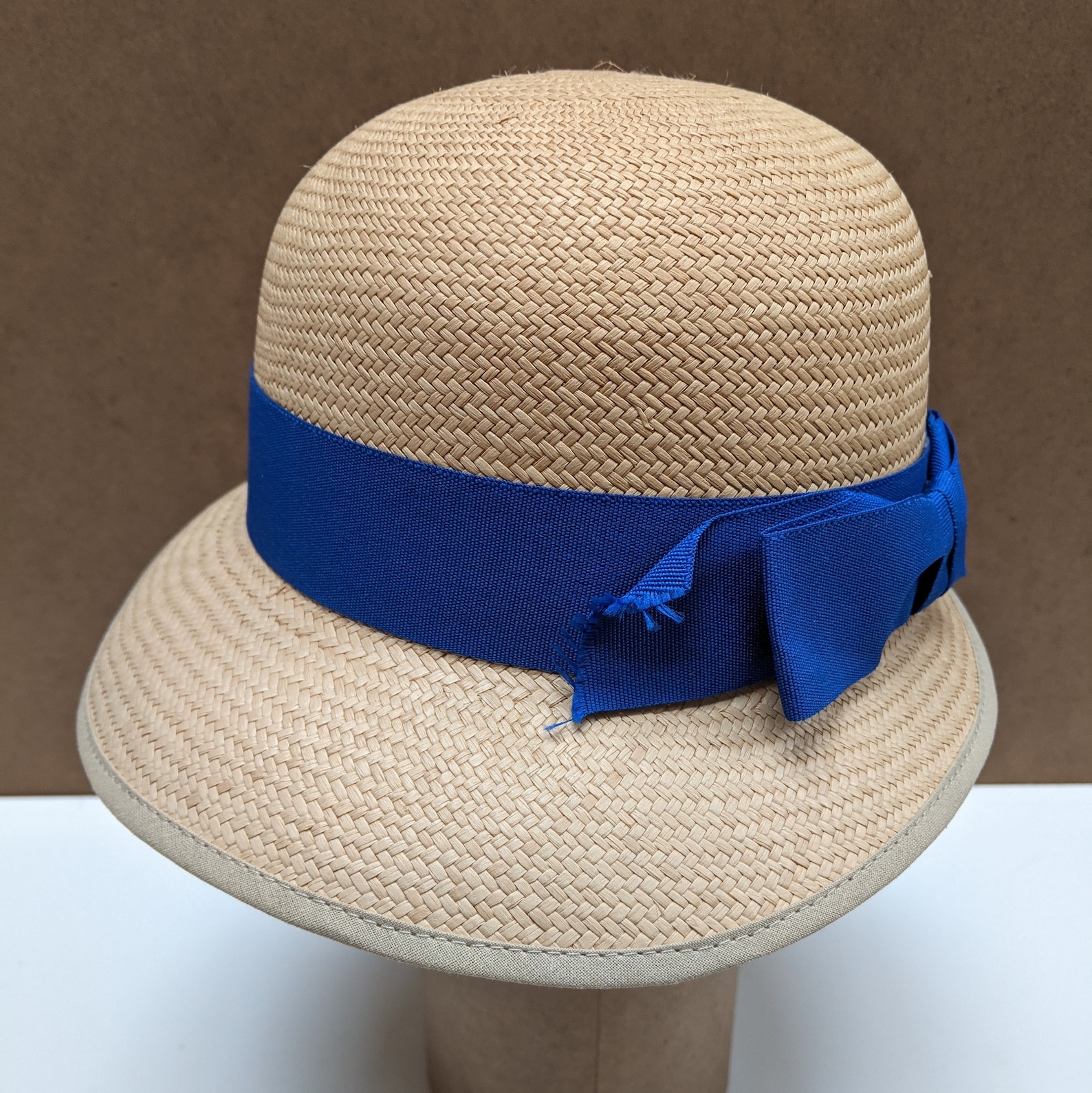 Handmade Ladies Panama Hat With Blue Band and Bow Cream | Etsy