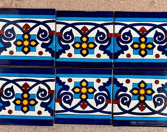 Ensemble de 6 sous-verres mexicains en carreaux