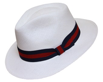 White Teardrop Fedora Panama Hat - Handwoven in Ecuador - Genuine Panama Hat made from Toquilla Straw