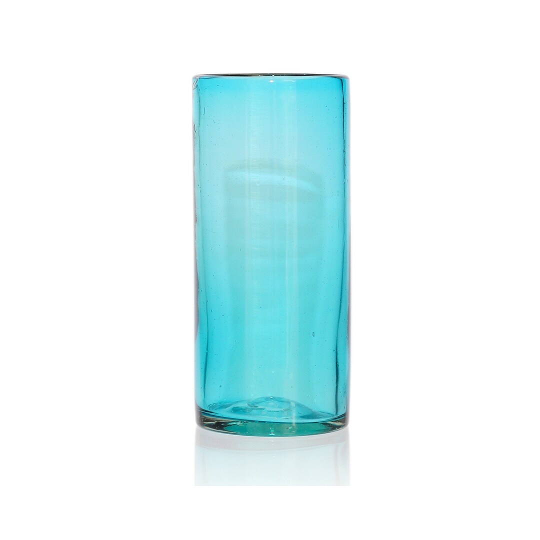Hi Ball or Tom Collins glasses hand blown in Striped Turquoise glass, set  of 4+priced each