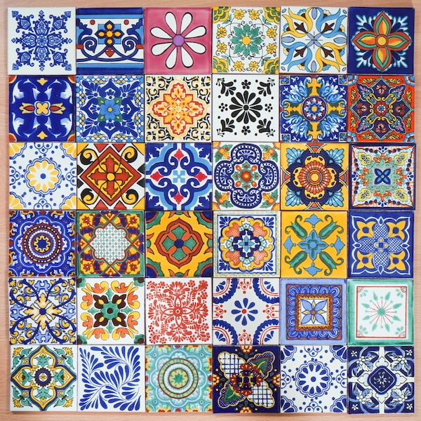 36 x Different Handmade Talavera Tiles from Mexico