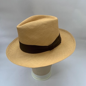 Seconds- Panama Hat Handmade In Ecuador. Teardrop Style. Natural & Brown Band. Size 57cm.