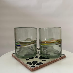 Hand Blown Multi Stripe Mexican Glass Tumblers Made from Recycled Glass