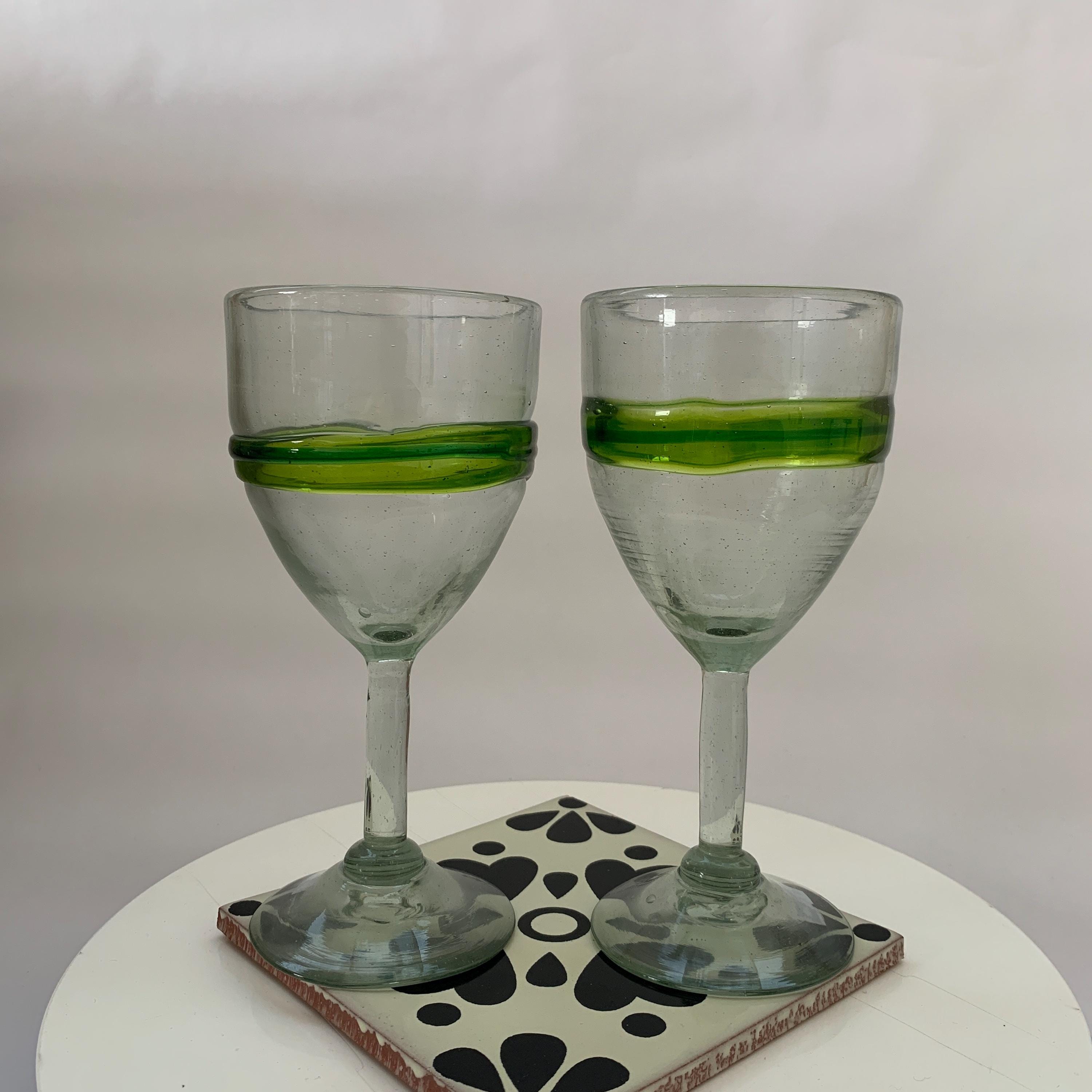 Blended Green Stripe Wine Glasses Hand Blown in Mexico From Recycled Glass,  Ethically Sourced - Etsy