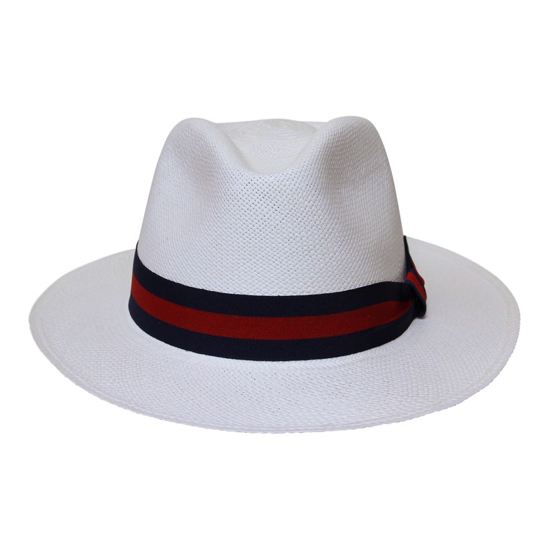 Handwoven in Ecuador Genuine Panama Hat made from Toquilla Straw White Teardrop Fedora Panama Hat