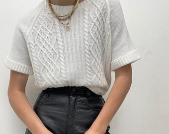 White Vintage Short Sleeved Knit Jumper