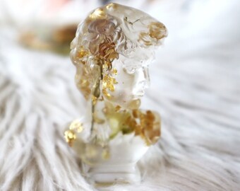 Mini Statue of David  | Real Flowers | Quartz Crystals |Gold Leaf | Birthday Gift | David | Gift for Her