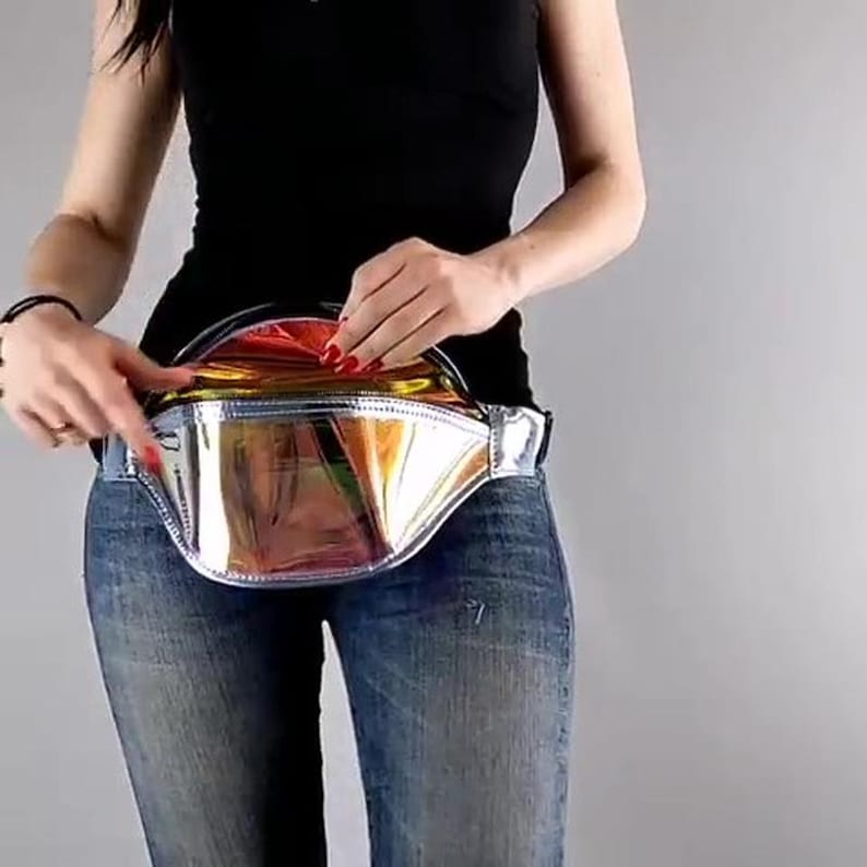 Holographic iridescent fanny pack for women