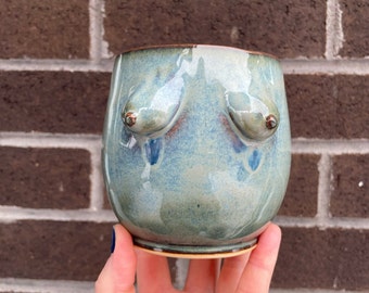 Blue Ceramic Boob Mug / Boob Pot Planter