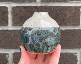Blue and White Bud Vase/ Handmade Ceramic